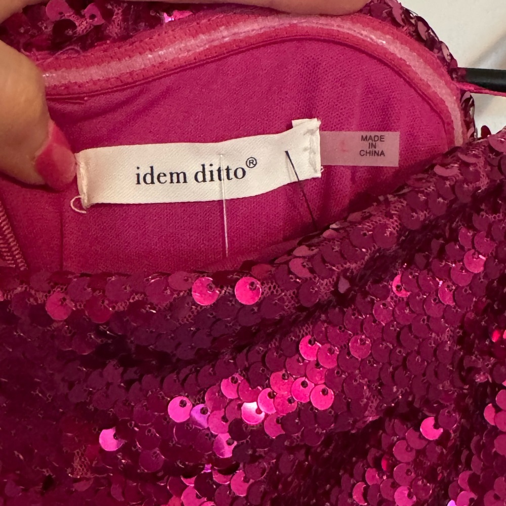 Strapless Fuchsia Pink Sequin Strapless Dress - Picture 6 of 9